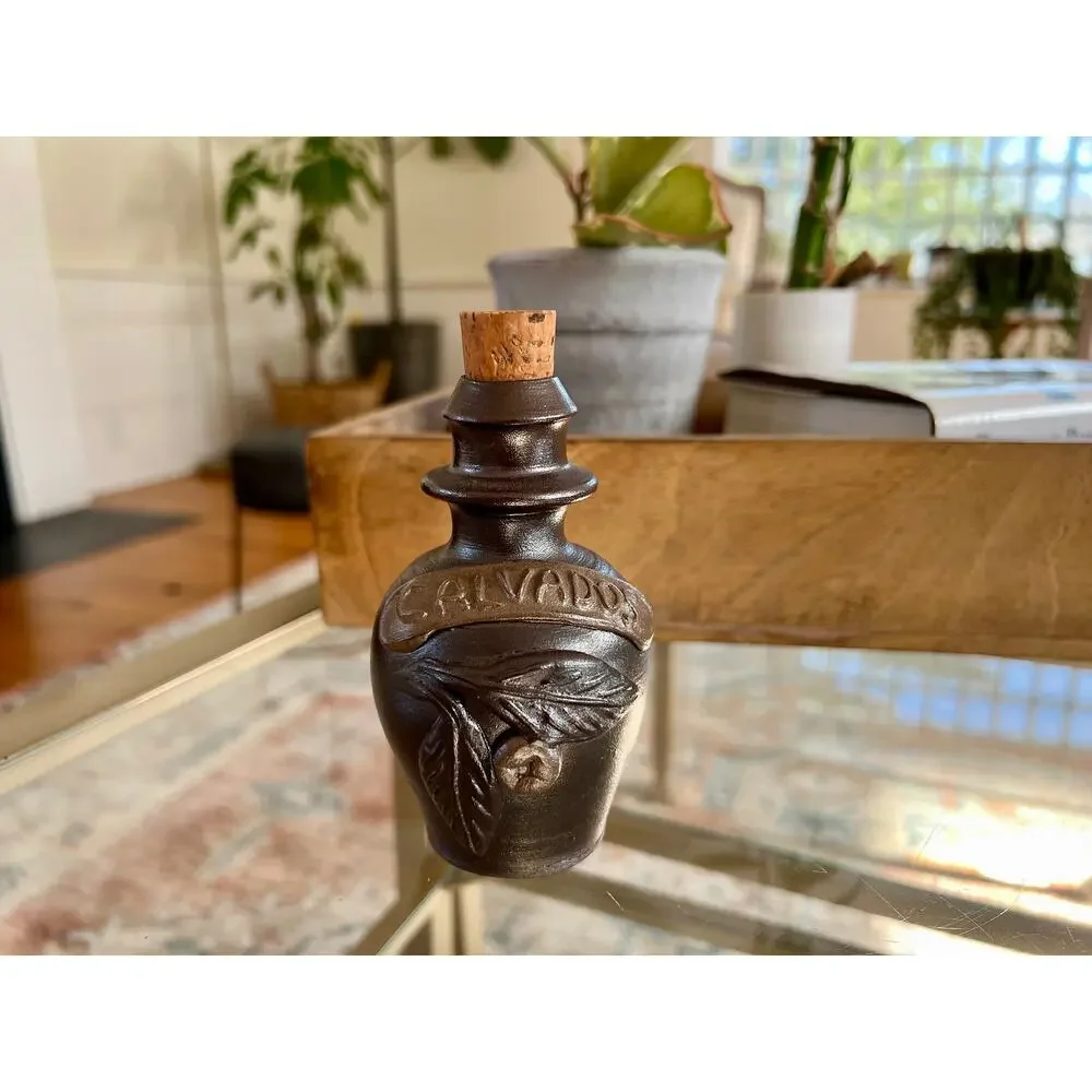 Vintage Calvados Pottery Brandy Jug Cork Top French Country Stoneware Turgis